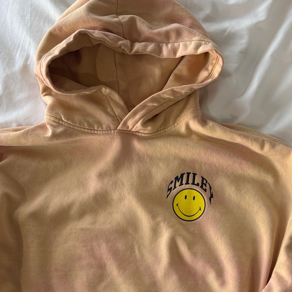 Oversized Peach Smiley Face Hoodie